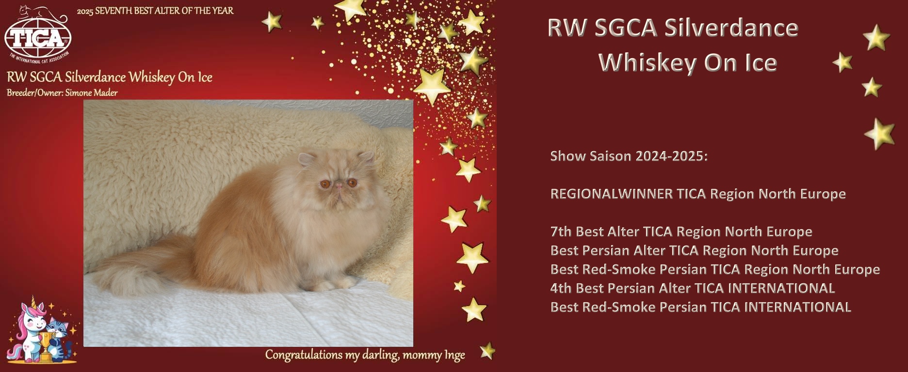 TICA RW, SGCA Silverdance Whiskey On Ice